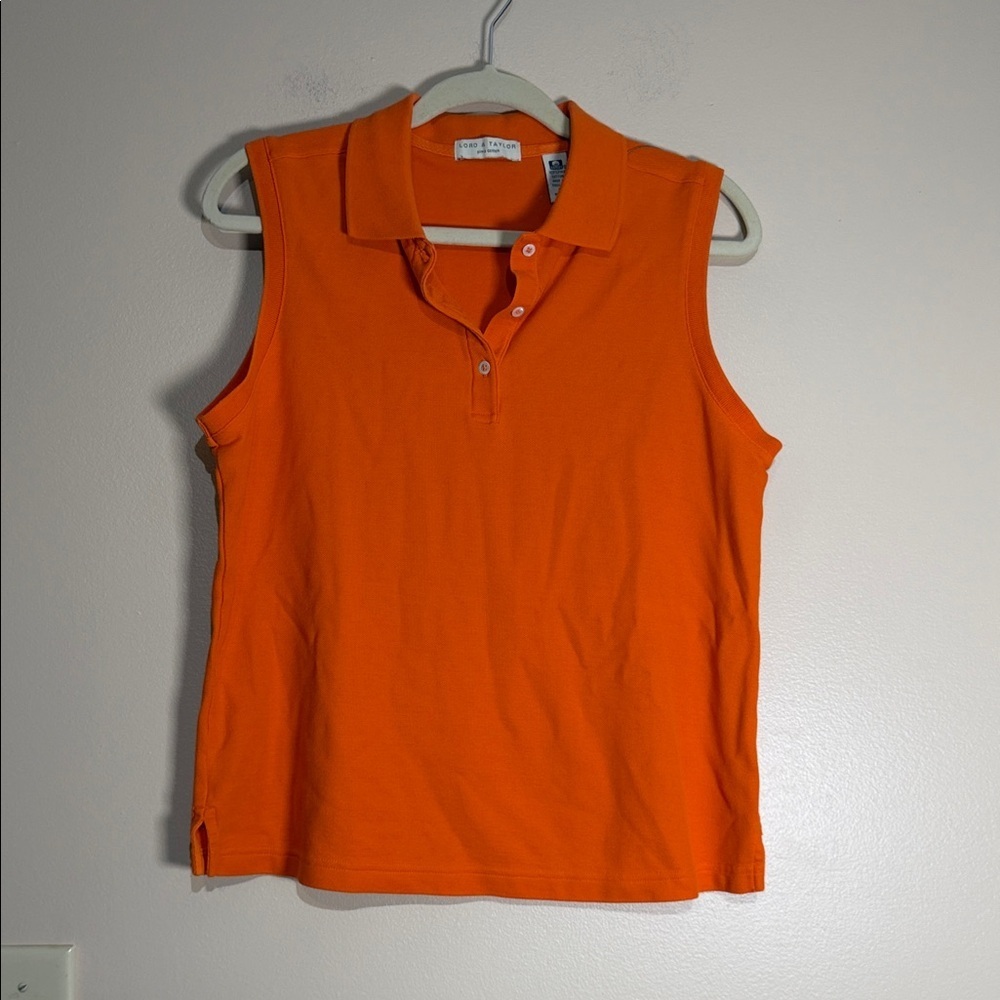 Lord & Taylor Orange Sleeveless Polo Tank Top